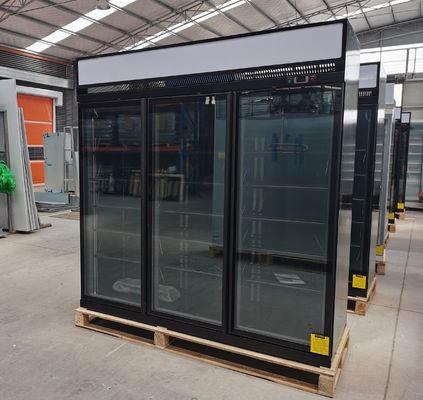 R290 réfrigérateur en verre de porte de montant du supermarché 1260L trois avec la LED
