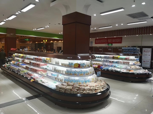 Supermarché de R404a Front Oval Island Cooler With ouvert trois vers le haut des étagères